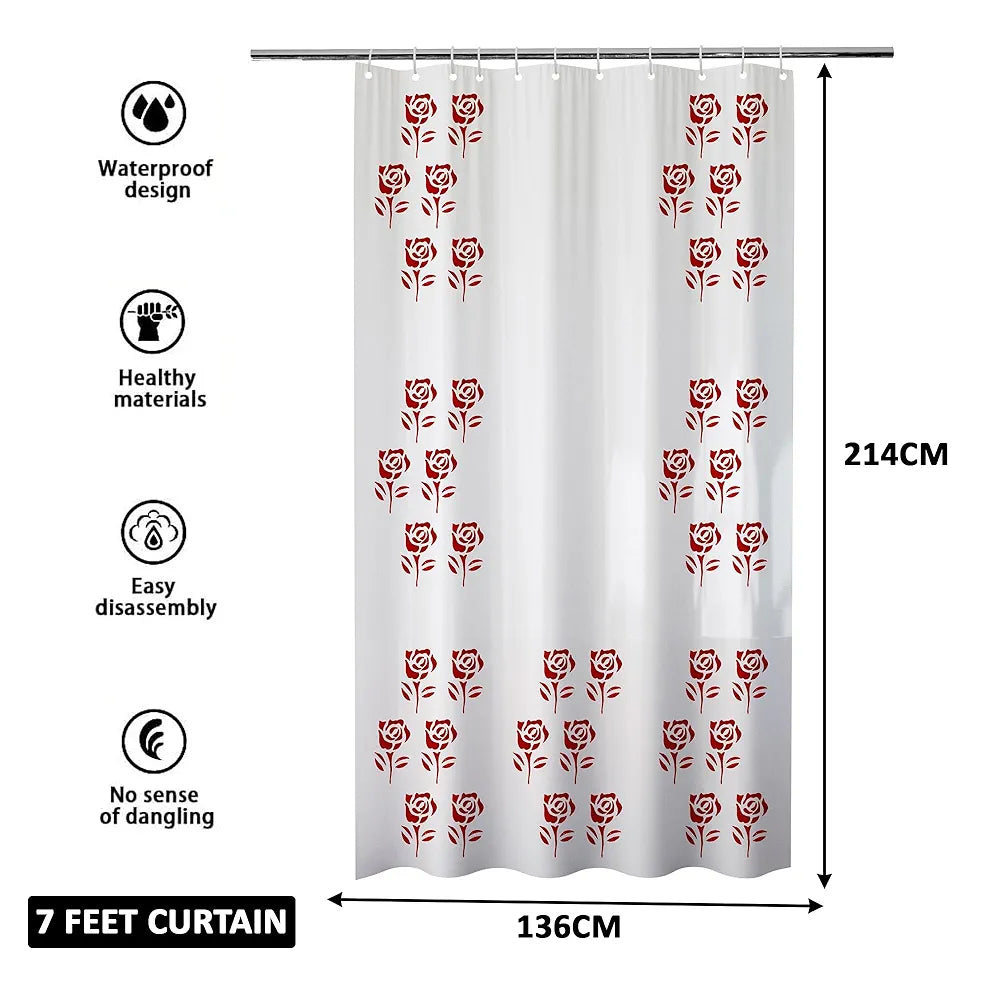 Kuber Industries Shower Curtain | 7 Feet | Bathroom Shower Curtain | AC Curtains | PVC Waterproof Window Curtain | Curtains for Bathtub | 8 Rings Curtain | Red Painting | Transparent